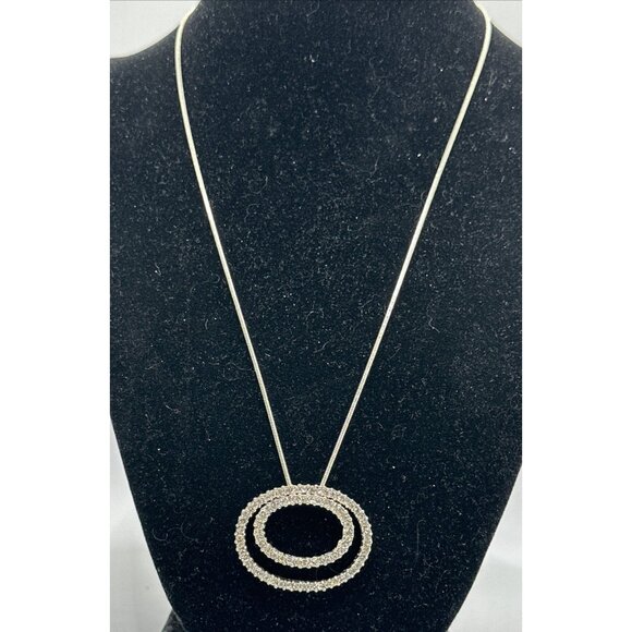 Premier Designs Duet Crystal Pendant Silver Tone Necklace 19” Snake Chain - Picture 9 of 11